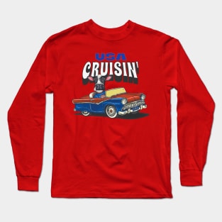 Humor and Funny cute Cow driving a classic car through the USA Long Sleeve T-Shirt